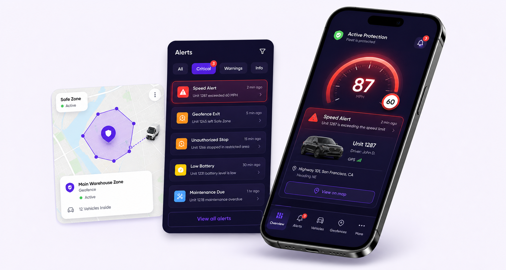 Aplicación móvil Zkeme con alertas de seguridad, velocidad y geocercas